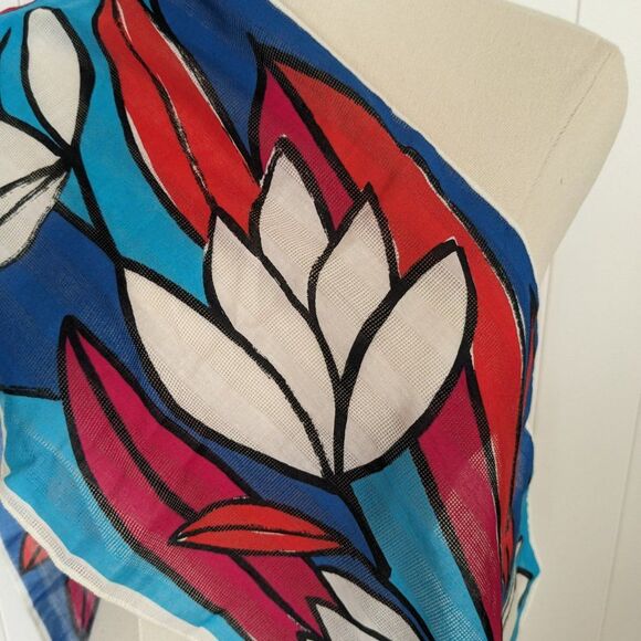 Vera Floral Design Scarf - Rectangular - 57" x 10" - Blue, Pink, Red, White - Picture 3 of 8